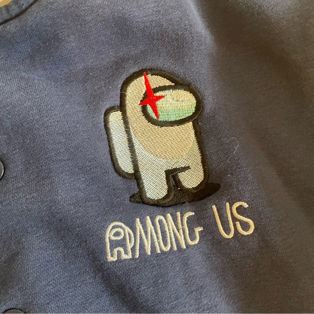 Zara Among Us Bomber Jacket Blue and White Graphic Hoodie 7-8 - Picture 8 of 8